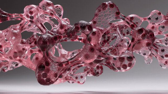 Advanced bioprinting scaffold visualization, interconnected micro-architecture, translucent biomaterial textures, high realism, professional biotech imagery