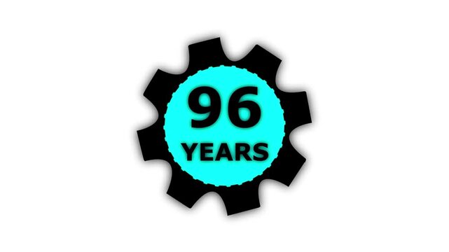 Abstract 96 years glow alphabet number in sphere. 96 years text animation effects anniversary with setting gear animation on black background.