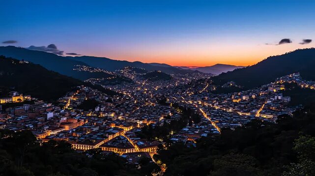 A view of the cityscape of Medellin, Colombia at sunset. 4k resolution video 30fps.