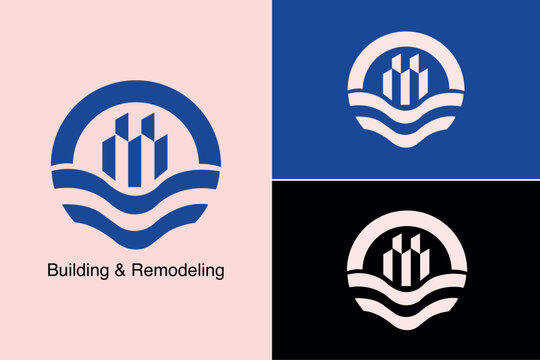 Construction Company Logo Mark with Abstract Building Icon, Modern Architecture and Renovation Logo Emblem