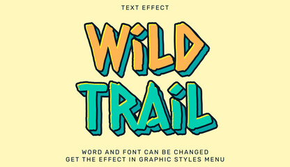 Wild trail cartoon typography logo style with bold colorful letters on yellow background