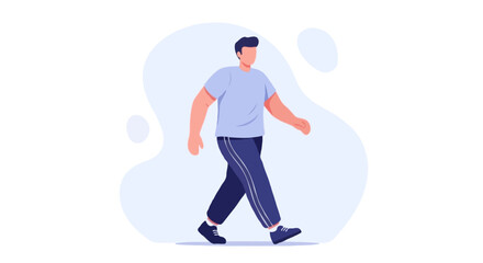 Full body faceless male character walking at moderate pace, diabetes friendly exercise, blood sugar management concept flat vector illustration