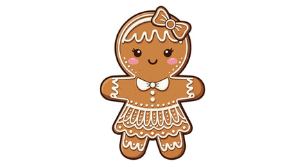 Fototapeta premium A cartoon gingerbread girl with icing decoration standing against a plain white background viewed from the front