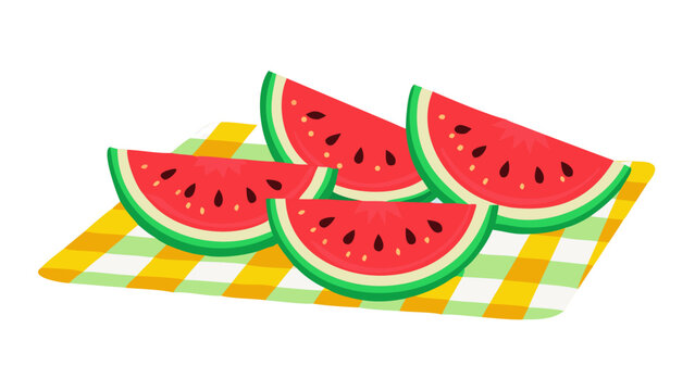 Fresh watermelon slices on a picnic blanket