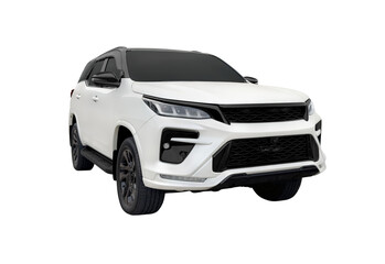 A large white SUV with four-wheel drive and a diesel engine isolated on white background © Supachai