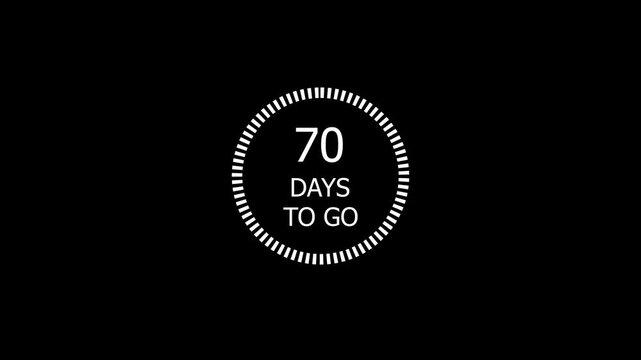 70 day left countdown animation with numbers sale promotion deadline timer business concept 4k