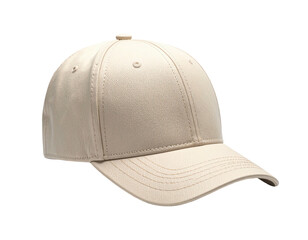 Fototapeta premium A solid tan baseball cap with a curved brim, set against a black background