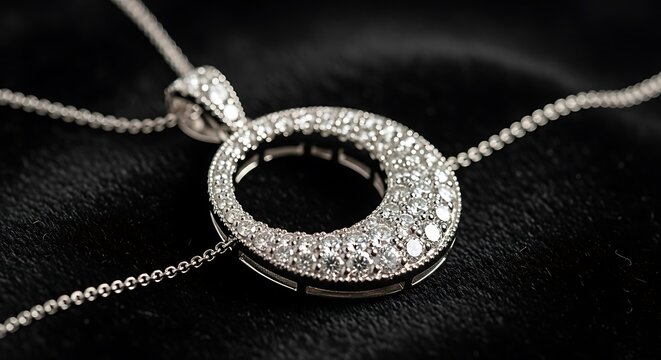 Elegant Pave Diamond Open Circle Donut Pendant in White Gold on Luxury Black Velvet Background