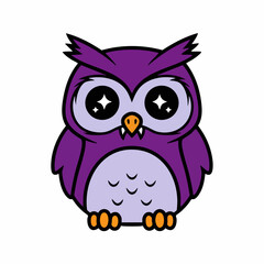 Obraz premium Cute purple cartoon owl with big sparkling eyes.