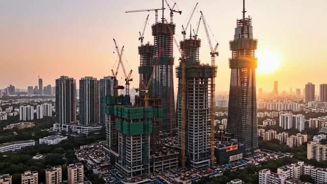 video mumbai skyline skyscrapers under construction. 4k resolution video 30fps.