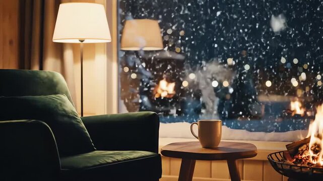 virtual backgrounds loop animation for stream overlay, meditation, smooth jazz or white noise video. cozy lo fi background, rainfall or snowfall. live wallpaper. 4k resolution video 30fps.