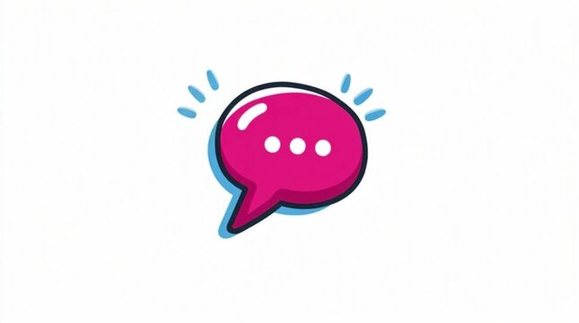 Vibrant Pink Speech Bubble with Three Dots and Sparkles on White Background.