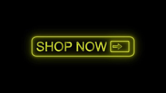 Neon yellow shop now button with arrow blinking in digital interface