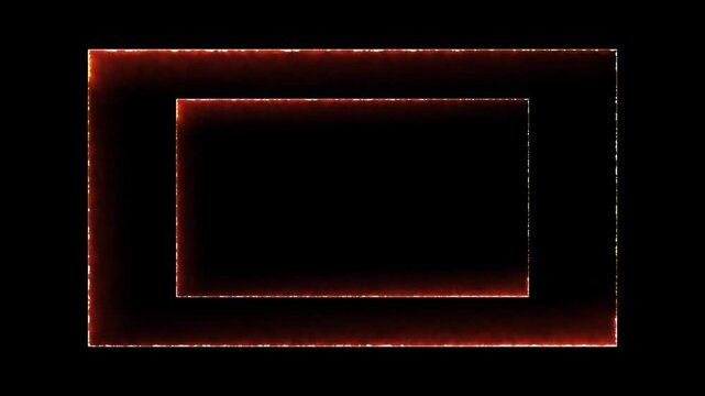 Abstract energetic neon glowing fire rectangular frame borders tracing light lines on isolated black background overlay clip.