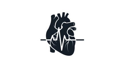 Fototapeta premium Stylized black heart illustration with electrocardiogram line and heartbeat