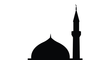 Silhouetted mosque with a dome and minaret against a white background © Md Shifat