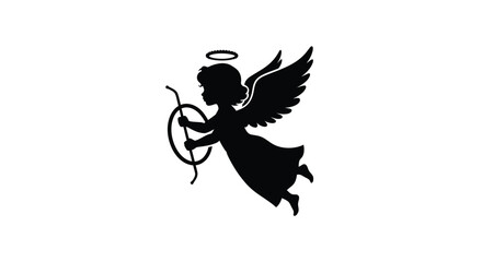 Silhouette of a cherubic angel playing a hoop with a stick