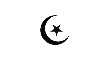 Black crescent moon and star symbol on a white background