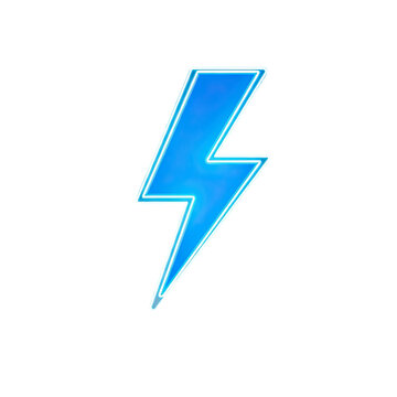 Bright blue lightning bolt on a transparent background design element