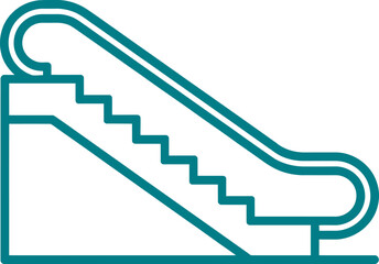 Teal line drawing of an escalator