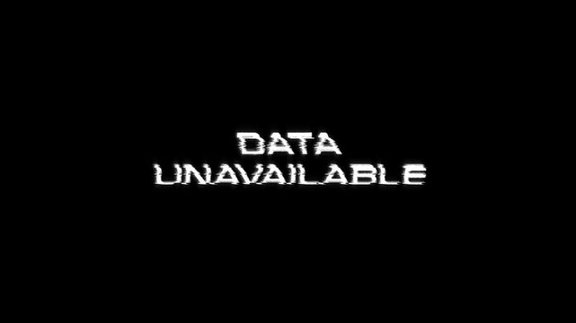 data unavailable text glitch computer background animation. 4k black old retro pixel digital tv screen glitching effect for twitch, noise, error, distortion. data unavailable