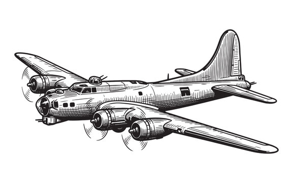 Flying Fortress Bomber Plane in Flight Sketch