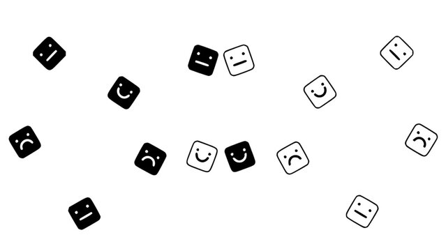 Simple black and white emoji face icons expressing different emotions. Perfect for user interface design, feedback systems, and rating visuals.