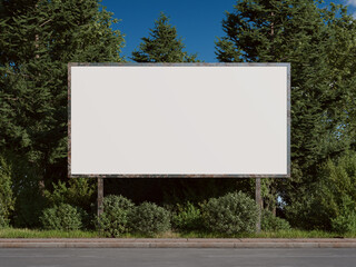 White Blank Large Billboard Mockup on The Side of The Road