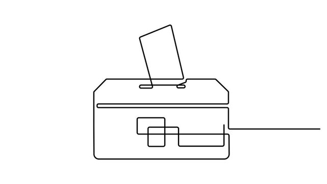 Continuous one single line drawing Hand throws ballot vote ballot box icon vector illustration concept. inserting voting paper in the ballot box animation continuous one line drawing. 4K  video  