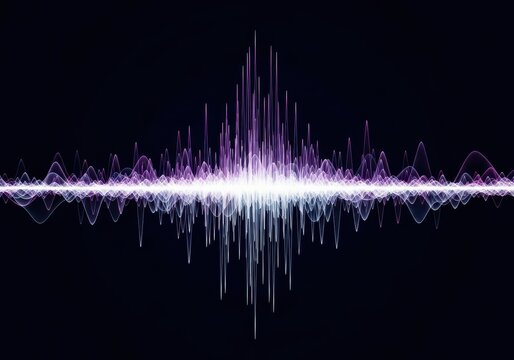 Abstract visual representation of a complex sound wave pattern displaying digital frequency and amplitude modulation on a dark field background, modern, data, pattern