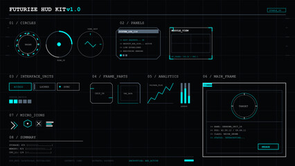 Futuristic user interface elements set for heads up display and digital data analysis