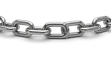 Obraz premium Close-up of Strong Metallic Steel Chain Links Isolated on White Background, Strength Concept