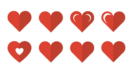 Flat vector illustration of multiple red heart shapes on white background for love and valentine's day concepts