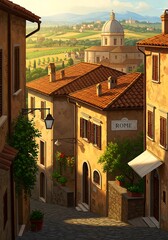 Fototapeta premium Tuscan Hilltop Charm: Warm Hues & Golden Hour