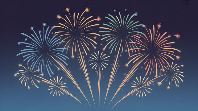 Vibrant fireworks exploding in the night sky with colorful bursts of light and smoke trails