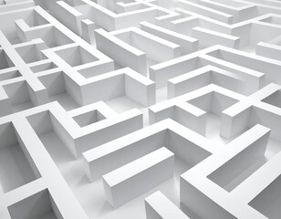 White rendered maze, overhead view, angular paths, geometric puzzle