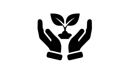 Fototapeta premium Caring hands nurturing a young plant, growth and protection icon