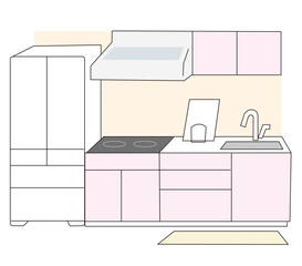 冷蔵庫とキッチンのベクターイラスト

