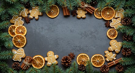 Warm Christmas Frame: Gingerbread, Citrus, & Pine