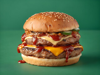 hamburger on green background