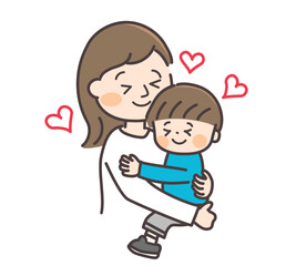 幸せそうに子供を抱きしめる母親