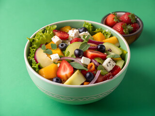 fresh vegetable salad on green background