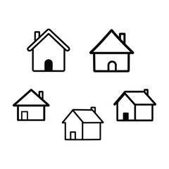 Fototapeta premium Collection of five simple black line houses vector