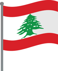 A waving flag of lebanon featuring a cedar tree on a white background