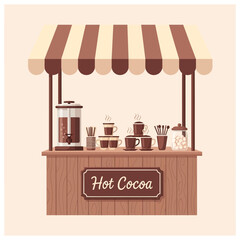 Obraz premium A vendor serves hot chocolate and other sweet treats from a cozy outdoor food cart on a snowy day in winter.