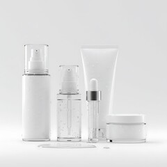 Serene Skincare: Minimalist 3D Render of White Beauty Products