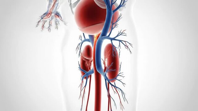 Detailed Anatomical Illustration of Human Cardiovascular and Renal Systems