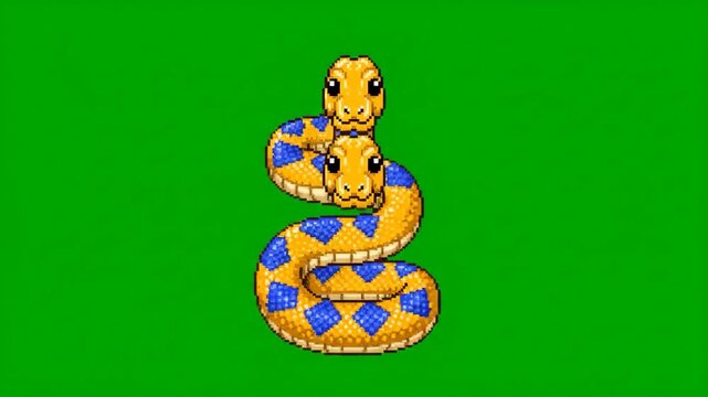 Pixel Art Animated Python Performing S-Curve Wiggle on Green Screen