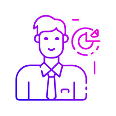 A person with a tie and a clock icon representing time management. Vector