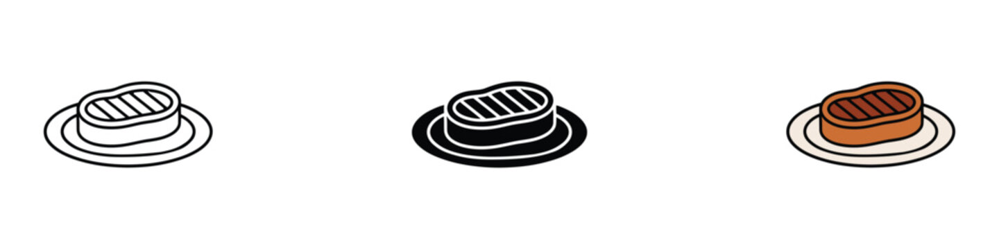 Grilled steak icon vector. Beef meat fillet, Barbecue dinner plate symbol. Vector illustration.